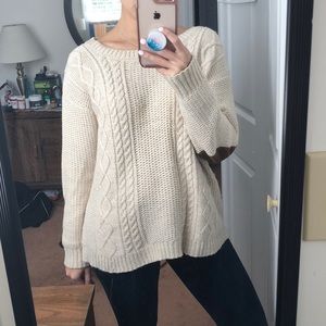 UO Cream chunky knit sweater elbow patch